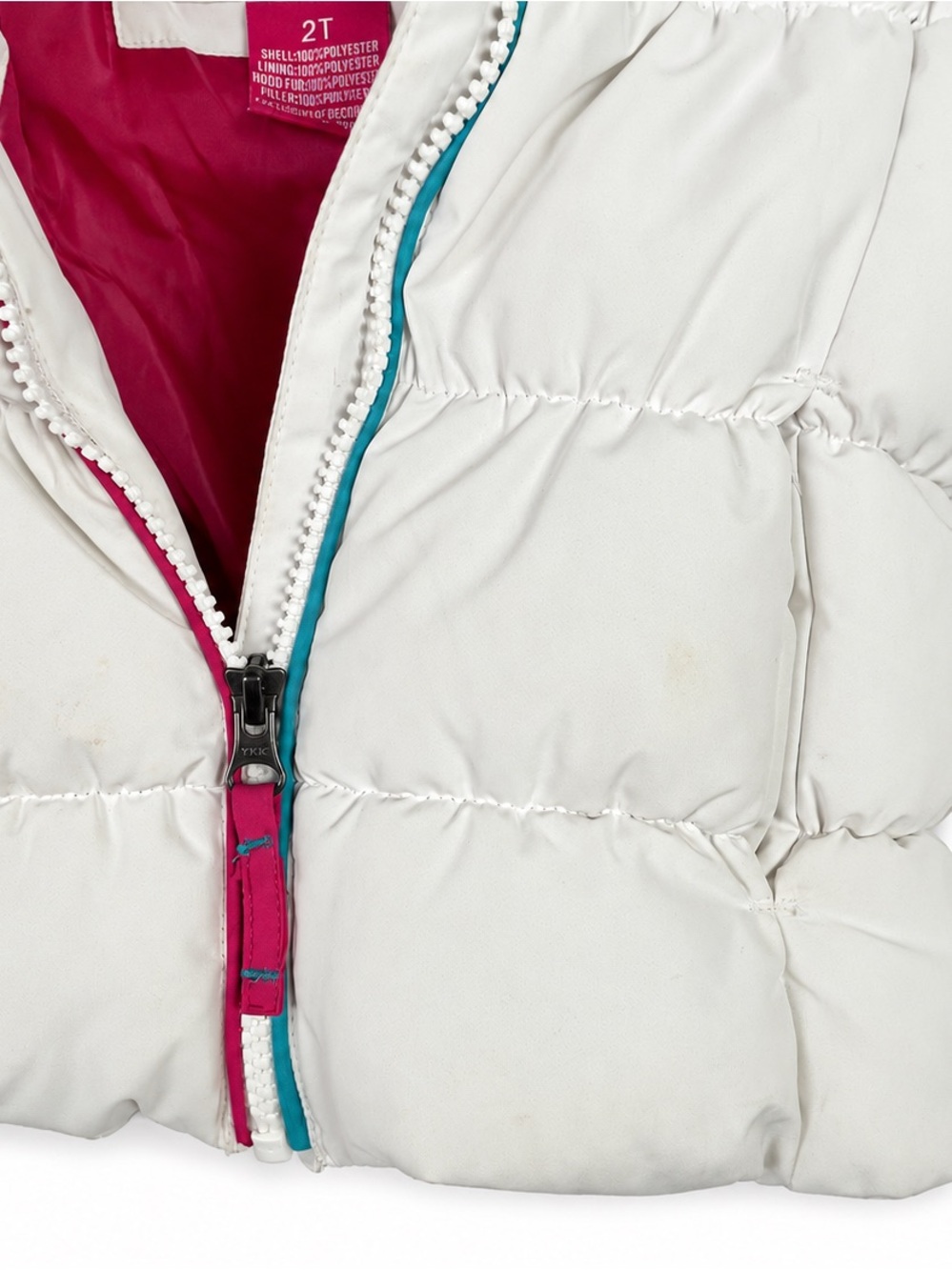 Snozu Toddler Girls Winter Coat 2T White Pink Puffer Jacket Ski Winter - Picture 2 of 7